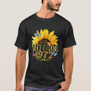 Vintage 1972 Sunflower Floral Butterfly Funny 51st T-Shirt