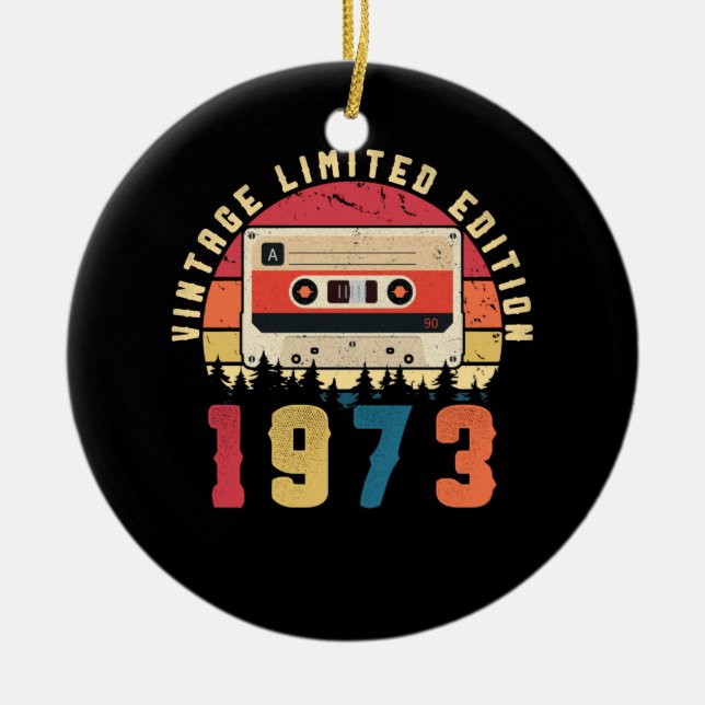 Vintage 1973 Birthday Cassette Tape Ceramic Ornament (Front)