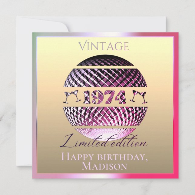 Vintage 1974 50th birthday gold card (Front)
