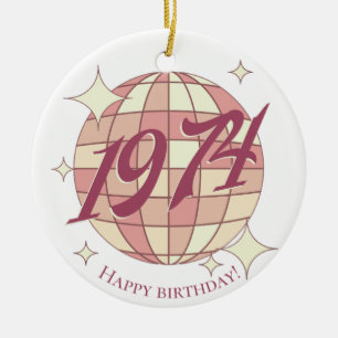 Vintage 1974 50th birthday retro purple ceramic ornament