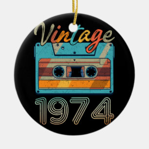 Vintage 1974 Cassette Tape Retro 49th Birthday 49 Ceramic Ornament