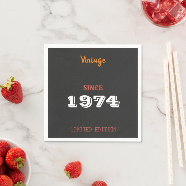 Vintage 1974 year limited edition 50th Birthday  Napkin (Insitu)