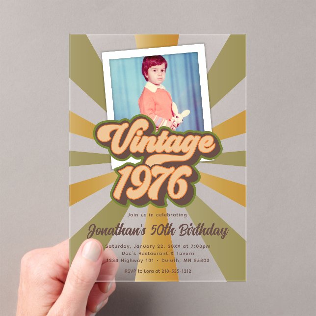 Vintage 1975 50th Birthday Photo  Acrylic Invitations (Insitu (Handheld))