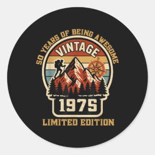 Vintage 1975 Birthday Hiking 50th Limited Edition Classic Round Sticker