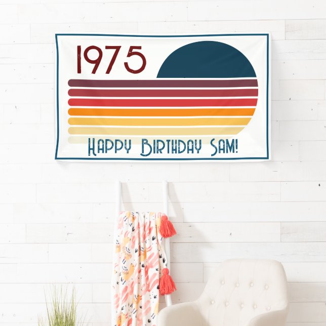 Vintage 1975 Retro Stripe Sun 50th Birthday Banner (Insitu)