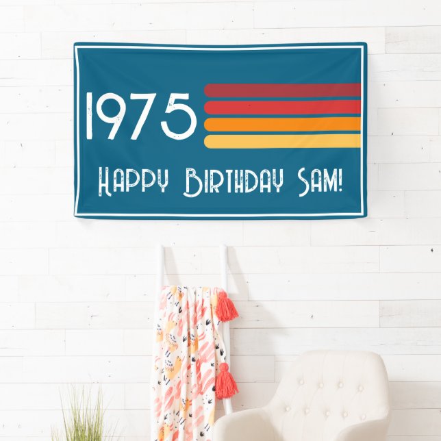 Vintage 1975 Retro Stripe Sun 50th Birthday Banner (Insitu)