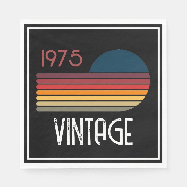 Vintage 1975 Retro Stripe Sun 50th Birthday Napkin (Front)