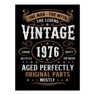 Vintage 1976 Birthday The Man The Legend 50th Bday Poster