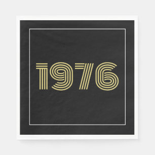 Vintage 1976 Black & Gold Tone 50th Birthday Napkin