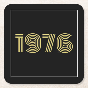 Vintage 1976 Black & Gold Tone 50th Birthday  Square Paper Coaster
