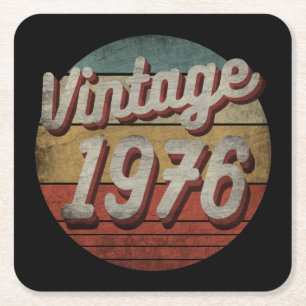VINTAGE 1976 MEN WOMEN BIRTHDAY GIFT SQUARE PAPER COASTER