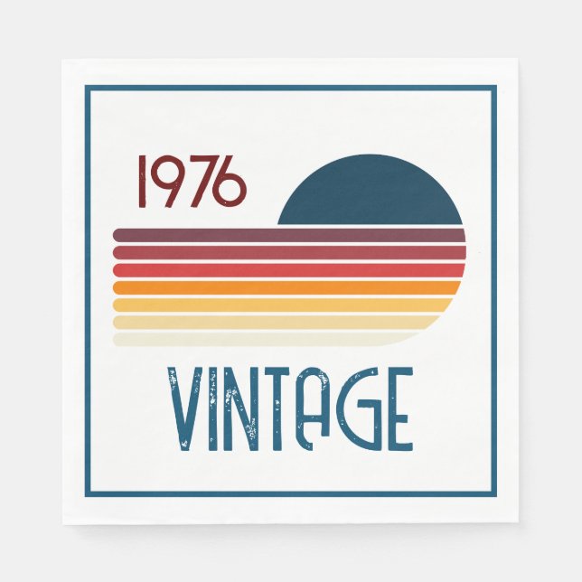 Vintage 1976 Retro Stripe Sun 50th Birthday Napkin (Front)