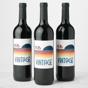Vintage 1976 Retro Stripe Sun 50th Birthday Wine Label