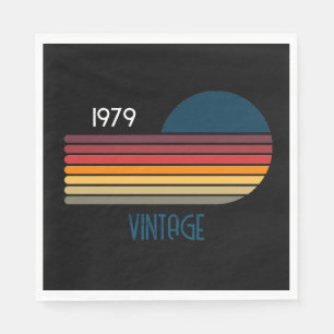 Vintage 1979 Retro Stripe Sun on Black Napkin