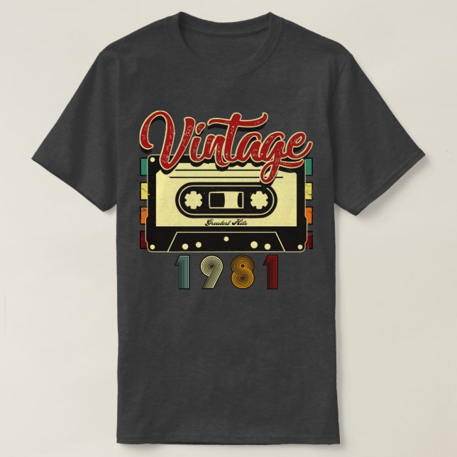 Vintage 1981 Greatest Hits Cassette Tape T-Shirt (Design Front)