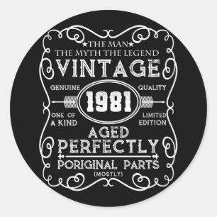 Vintage 1981 Man Myth Legend 40th Birthday Classic Round Sticker