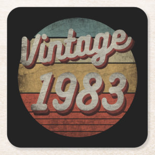 VINTAGE 1983 MEN WOMEN BIRTHDAY GIFT SQUARE PAPER COASTER