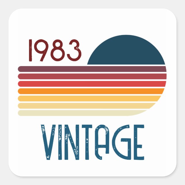 Vintage 1983 Retro Stripe Sun Square Sticker (Front)