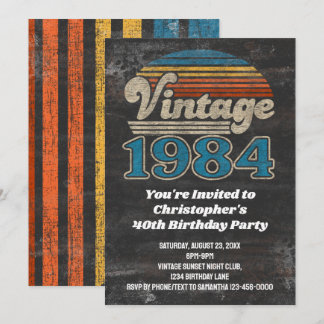 Vintage 1984 Birth Year 40th Birthday Sunset Retro Invitation