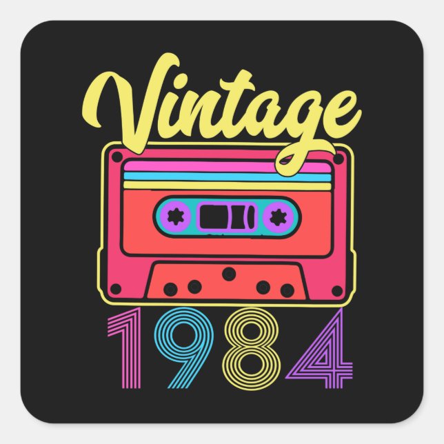 Vintage 1984 Colourful Cassette Tape Square Sticker (Front)