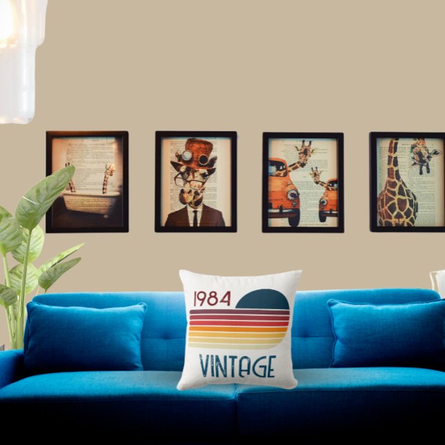 Vintage 1984 Retro Stripe Sun 40th Birthday Cushion (Creator Uploaded)