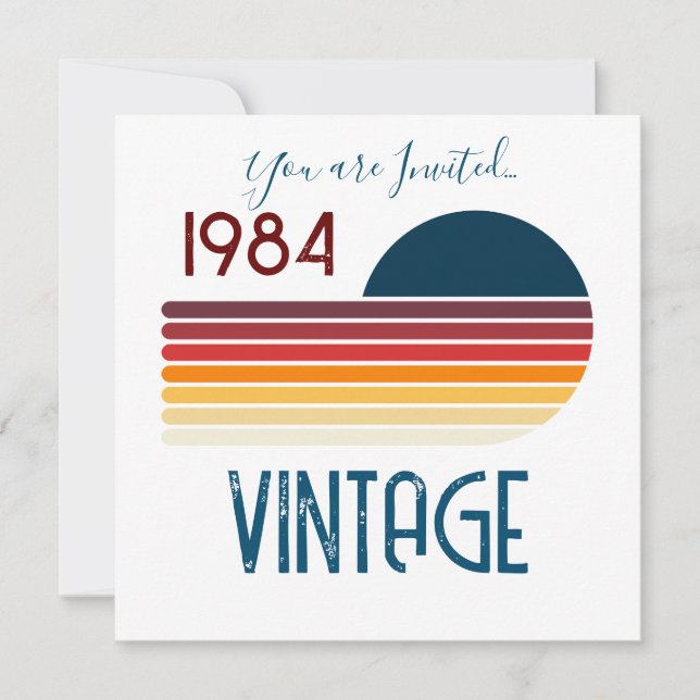 Vintage 1984 Retro Stripe Sun 40th Birthday Invitation (Front)