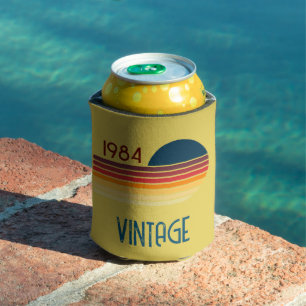 Vintage 1984 Yellow Retro Stripe Sun Can Cooler