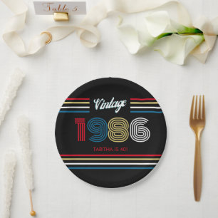 Vintage 1986 Retro 40th Birthday Party Paper Plate