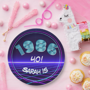 Vintage 1986 Retro & Lasers 40th Birthday Paper Plate