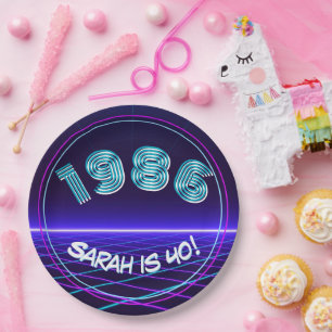 Vintage 1986 Retro & Lasers 40th Birthday Paper Plate