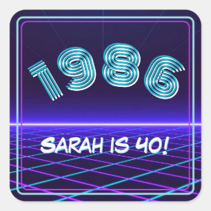Vintage 1986 Retro & Lasers 40th Birthday Paper Square Sticker