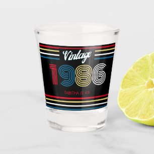Vintage 1986 Retro Stripe 40th Birthday Favour Shot Glass