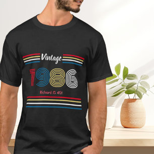 Vintage 1986 Retro Stripe Colourful 40th Birthday  T-Shirt
