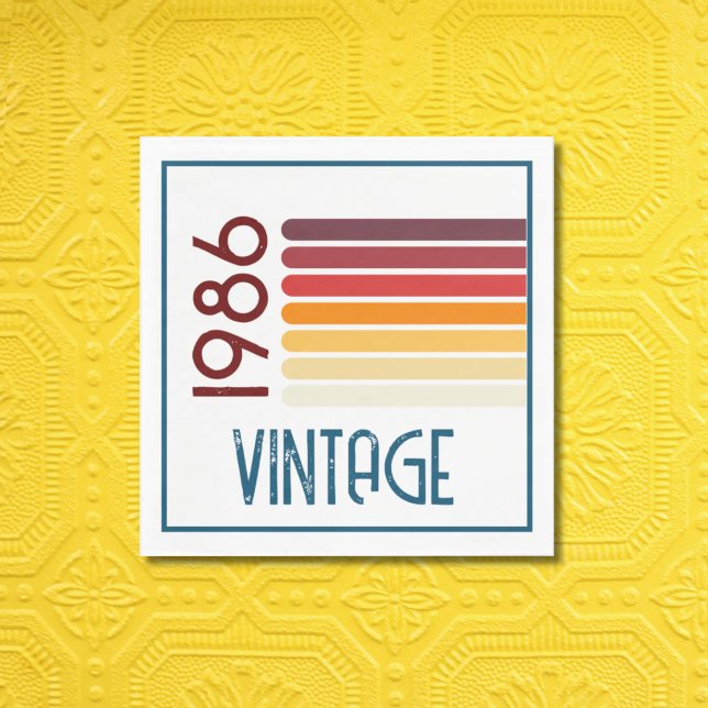 Vintage 1986 Retro Stripe Sun 40th Birthday Napkin (Creator Uploaded)