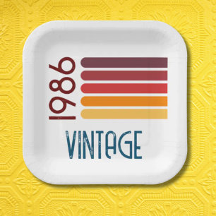Vintage 1986 Retro Stripe Sun 40th Birthday Paper Plate