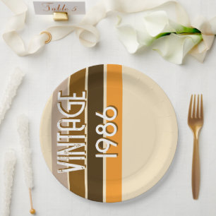 Vintage 1986 Retro Stripes Brown Tan Vintage Paper Plate