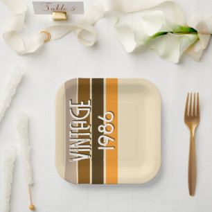 Vintage 1986 Retro Stripes Brown Tan Vintage Paper Plate
