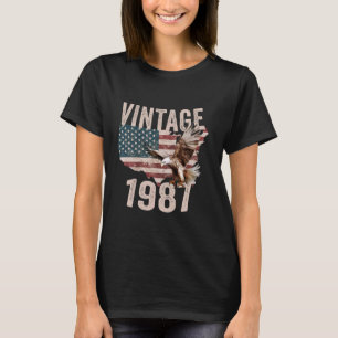 Vintage 1987 Bald Eagle American Flag Country T-Shirt