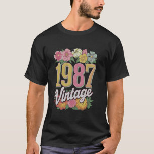 Vintage 1987 Retro Born Flowers Birthday Daughter  T-Shirt