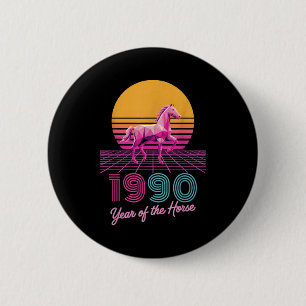 Vintage 1990 Year Of The Horse Lunar Rider Cny Zod 6 Cm Round Badge