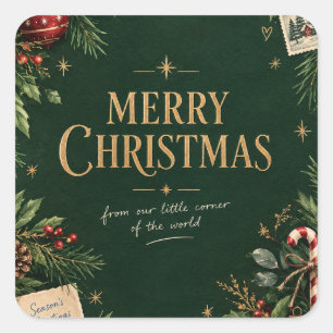 Vintage 1990s Christmas, Retro Family Holiday Square Sticker