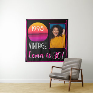 Vintage 1995 Neon Retro Stripe Sun 30th Birthday Tapestry