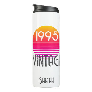 Vintage 1995 Neon Stripe Name Sun 30th Birthday Thermal Tumbler