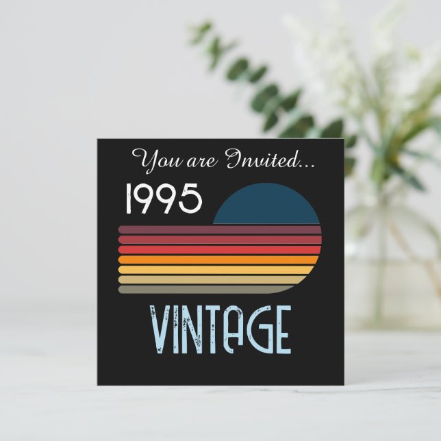 Vintage 1995 Retro Stripe Sun 30th Birthday Invitation (Standing Front)