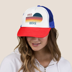 Vintage 1995 Retro Stripe Sun 30th Birthday Trucker Hat