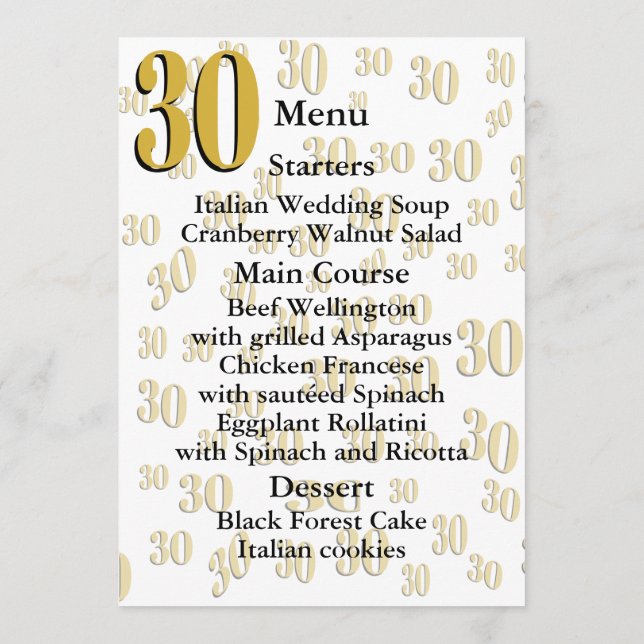 Vintage 1996 Milestone 30th Birthday   Menu (Back)