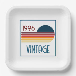 Vintage 1996 Retro Stripe Sun 30th Birthday Paper Plate