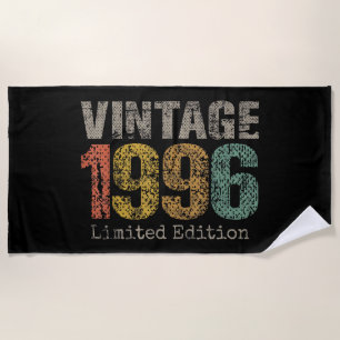Vintage 1996 Text 30th Birthday Gift Men Women 30 Beach Towel
