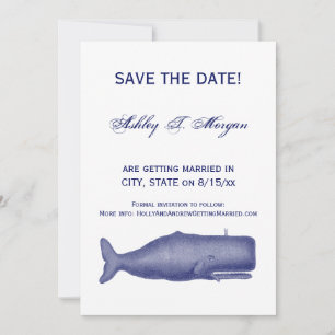 Vintage 19th Century Stylised Whale #1 N Blue Invitation
