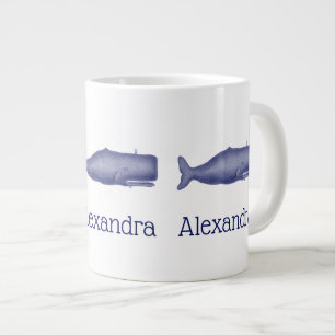 Vintage 19th Century Stylised Whale #1 N Blue Large Coffee Mug